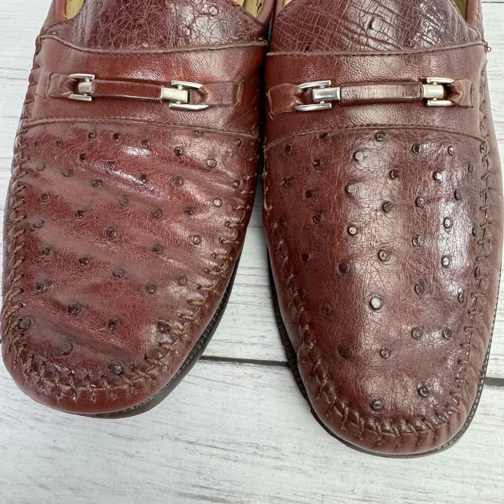Florsheim Imperial Mens Ostrich Leather Exotic Dress Shoes 9EEE Brown Cap ToeVTG